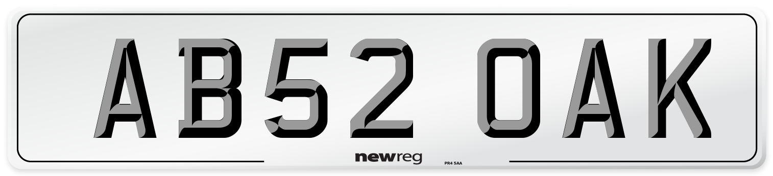 AB52 OAK Number Plate from New Reg